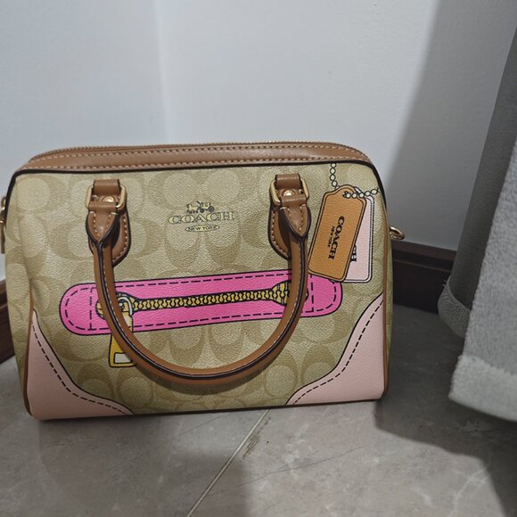 Coach Signature Canvas Twill Print Khaki Satchel - Picture 4 of 7